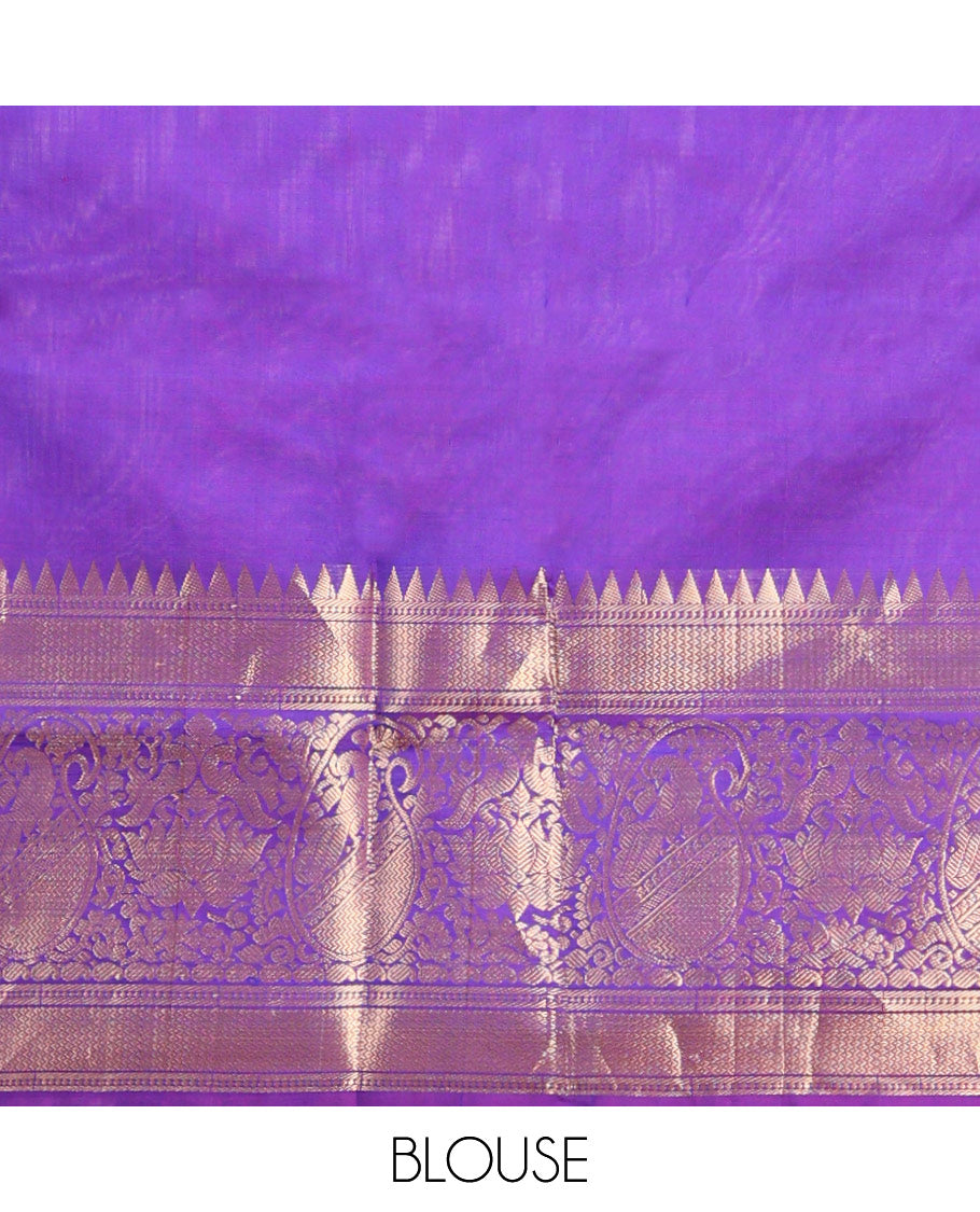 Lavender paisley design uppada saree with contrast intricate zari design border & checked floral design pallu