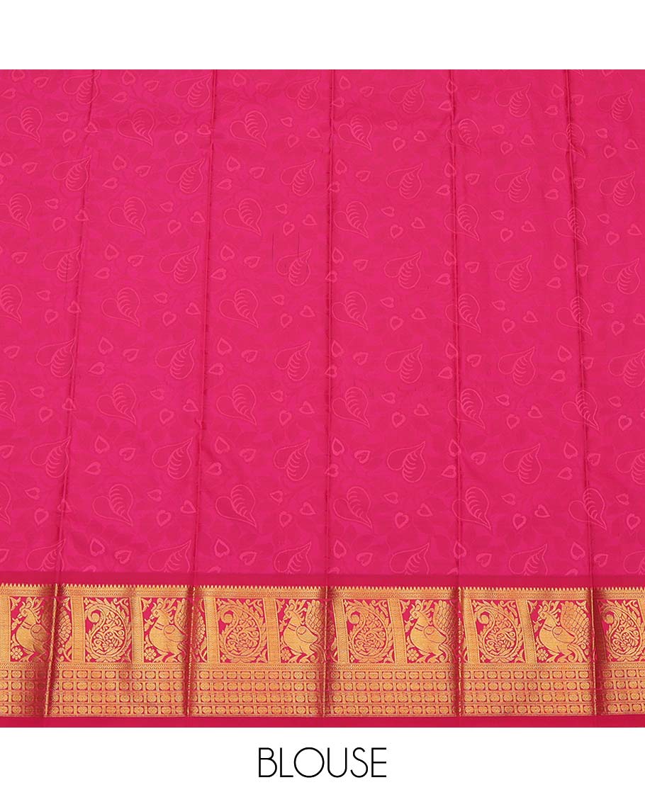 Blue Budget Silk Saree, Accentuated with Floral Vine Design, Complemented by Contrast Peacock and Paisley Zari Border, a Jaal Pallu and a Contrast Blouse