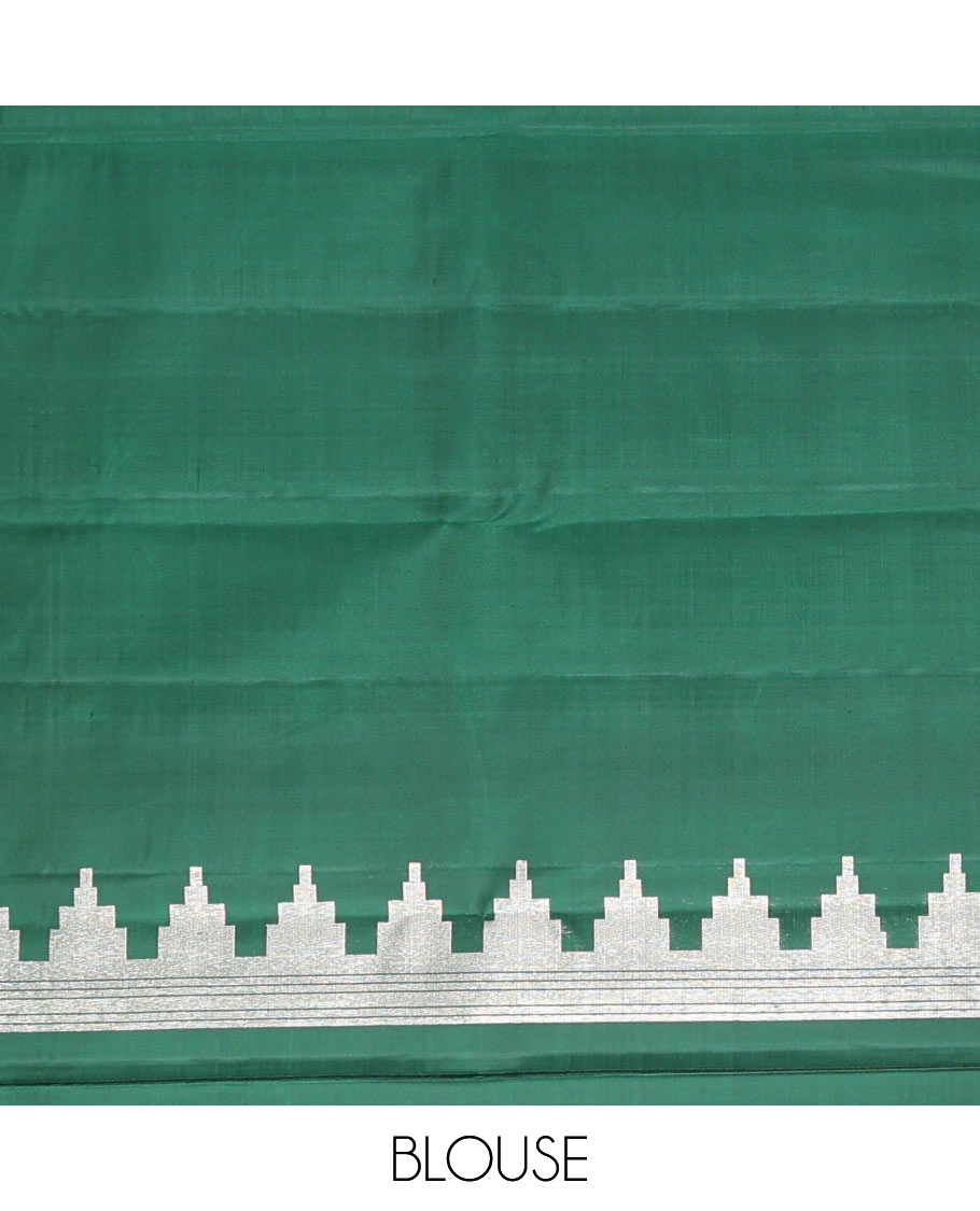 Dark green temple design kanchipuram designer silk saree with bhavanji design pallu
