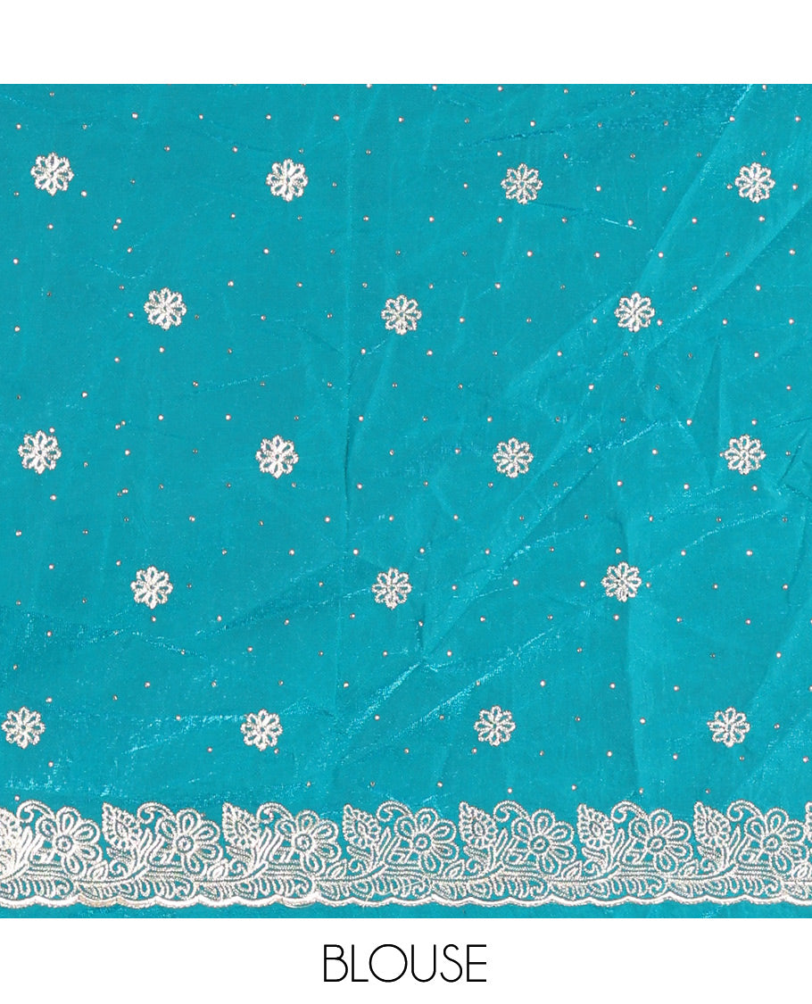 Rama Blue Velvet Organza Half-Saree