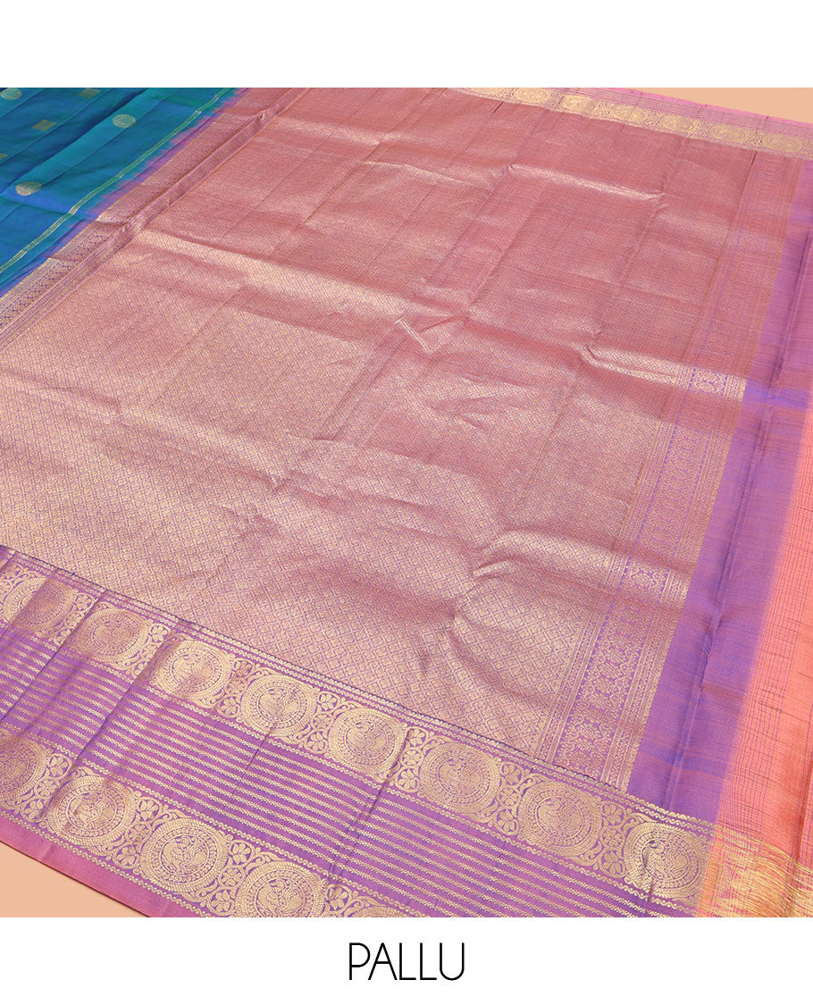 Blue Vasundhara Silk Saree, Enthralled with Zari Buttas All Over Its Body, Complemented by a Contrast Border of Neli, and Round Chakram Designs, Grand Jaal Pallu, and Paired with a Contrast Blouse