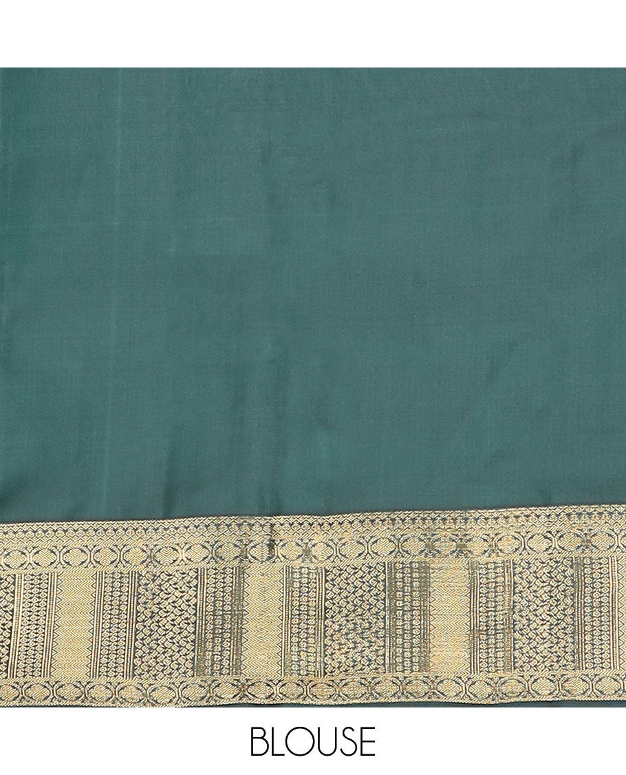Yellow manga buttas vasundhara silk mix saree, contrast border & pallu of thilakam, neli, manga & other geometric patterns