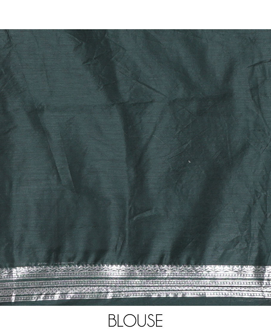 Manga yellow taffeta silk half-saree, plain with a contrast traditional design bordered skirt, contrast blouse, and traditional zari bordered blouse