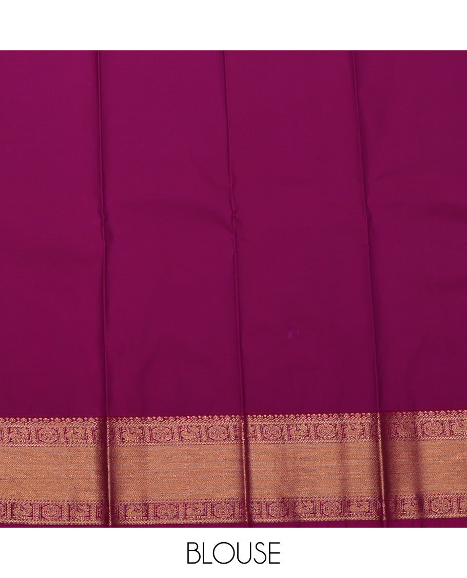 Green Budget Silk Saree, Elevated with Zari Buttas All Over Its Body, Complemented by a Contrast Traditional Peacock-Chakram Zari Border, Grand Butta Enclosed Checked Pallu, and Paired with a Contrast Blouse