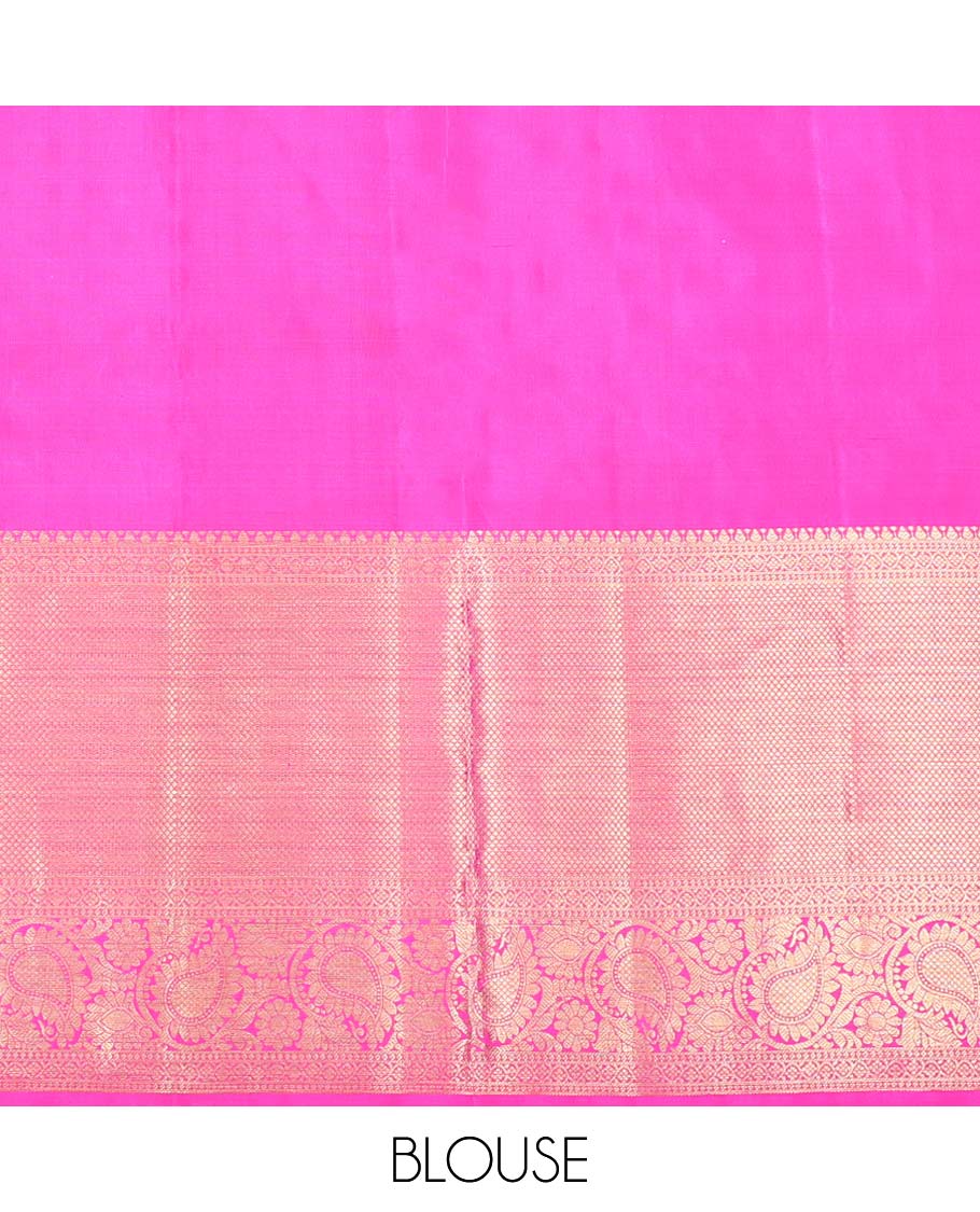 Yellow checked pure silk half saree with contrast zari design border, zari design blouse & floral zari design dhavani