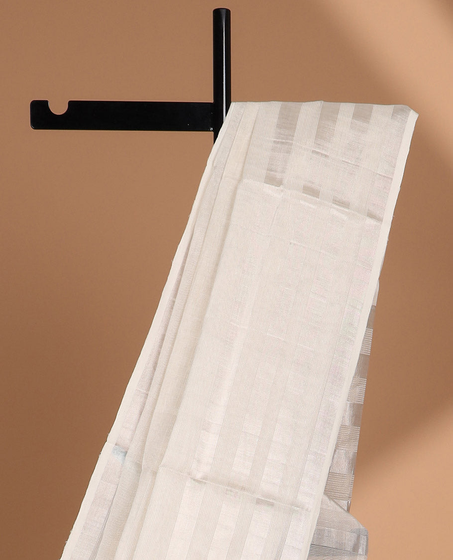 Borderless striped kasavu saree with silver zari striped pallu