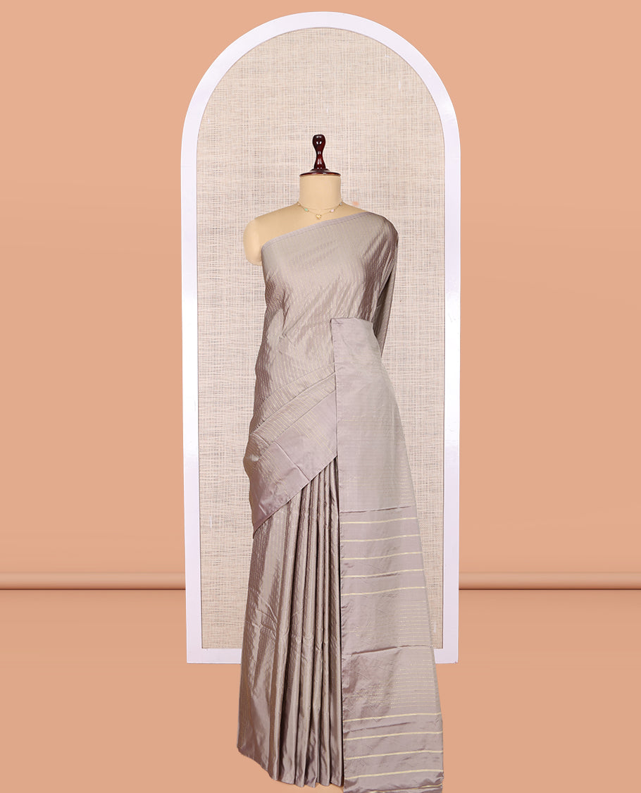 Borderless Grey Zari Striped Arani Saree, a Pallu of Zari Stripes, and a Matching Blouse