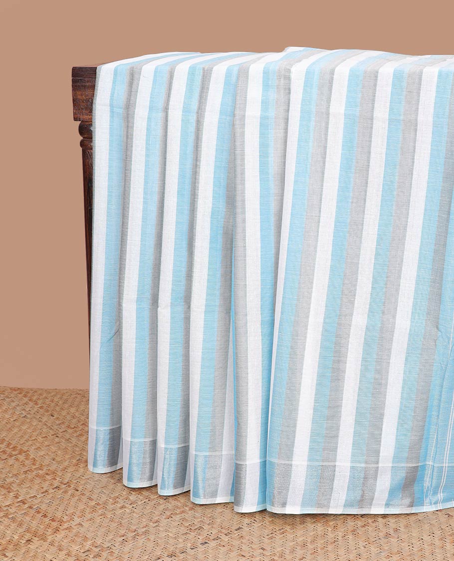 Borderless multi-color striped jute cotton saree & striped pallu