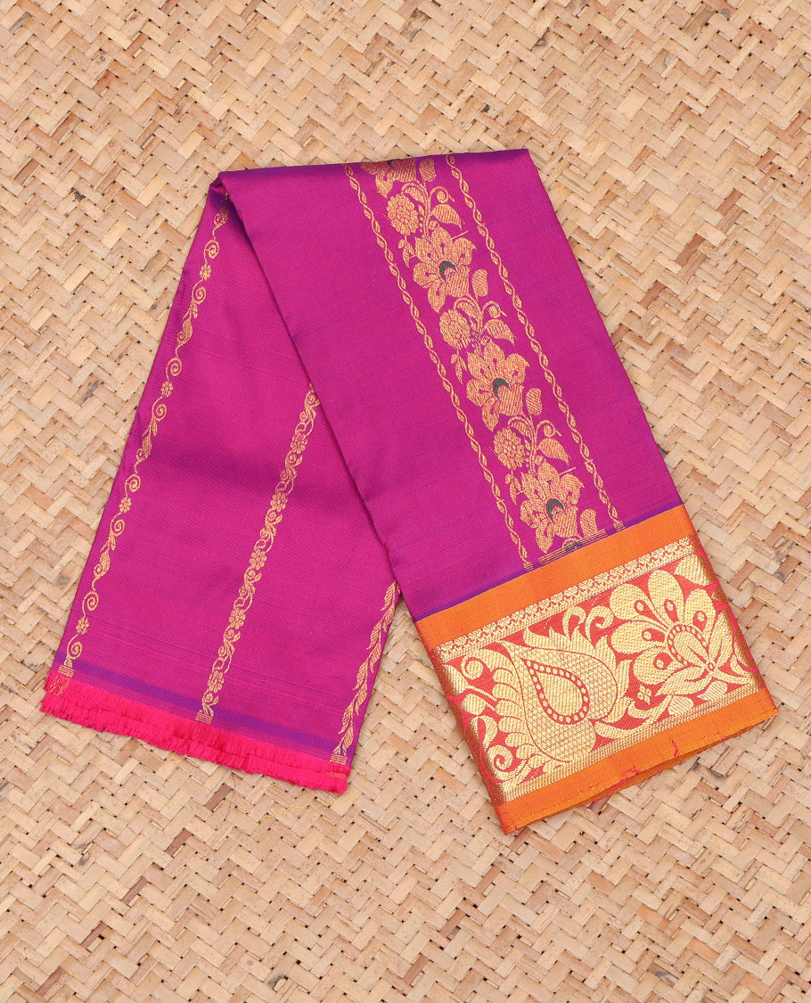 Magenta Pure Silk Navarathna Pavadai Material Set
