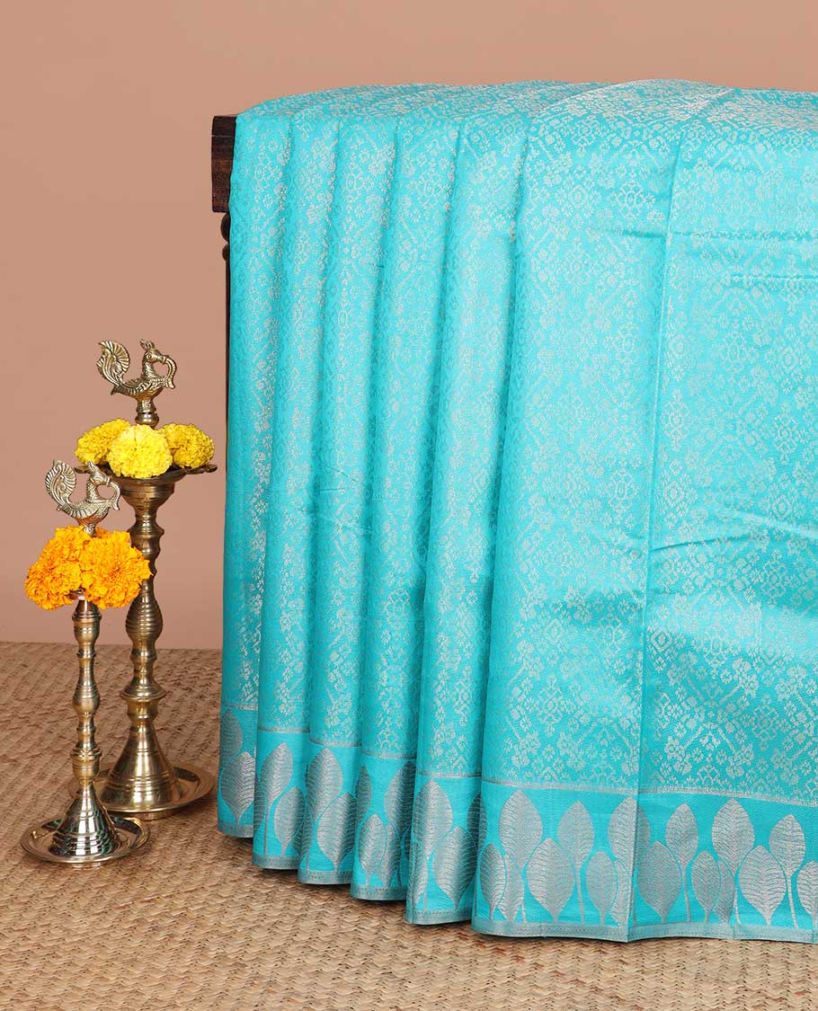Rama Jacqard weaving brocade design semi tussar saree with gold zari leaf border & cheer pallu