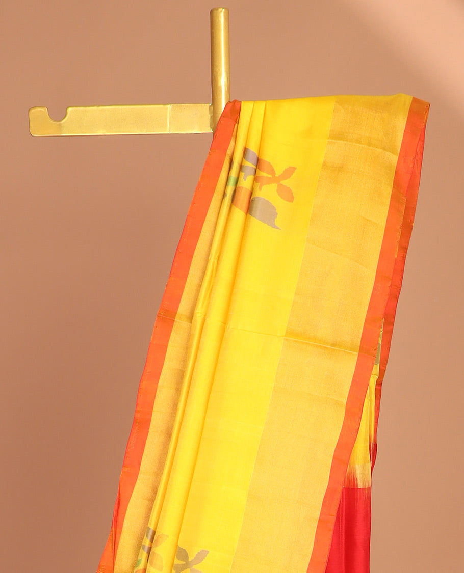 Yellow uppada saree with floral buttas, contrast plain border & pallu of floral designs