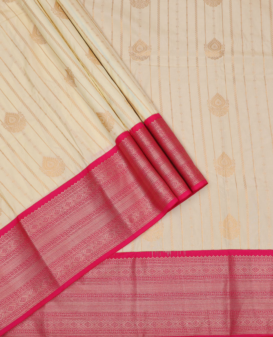 Sandal art silk pavadai material set, zari design pavadai, contrast blouse & border of traditional zari designs