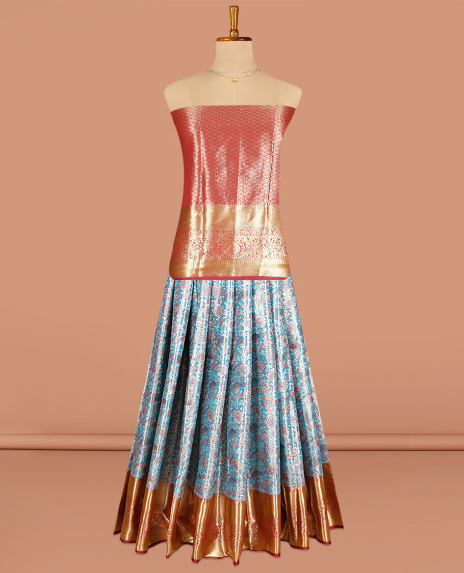 Blue Art Silk Pavadai Material Set