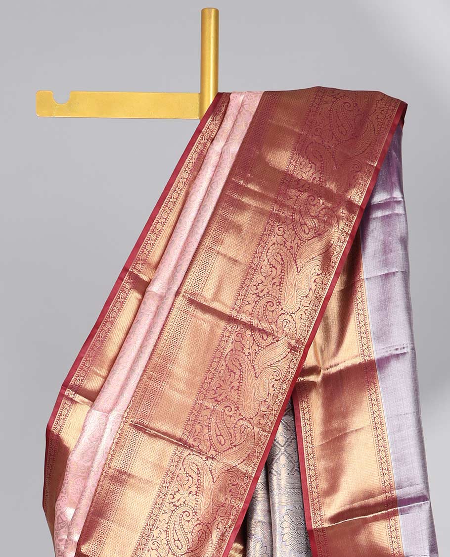 Pink floral jacquard budget silk saree with contrast zari design border & intricate zari design pallu