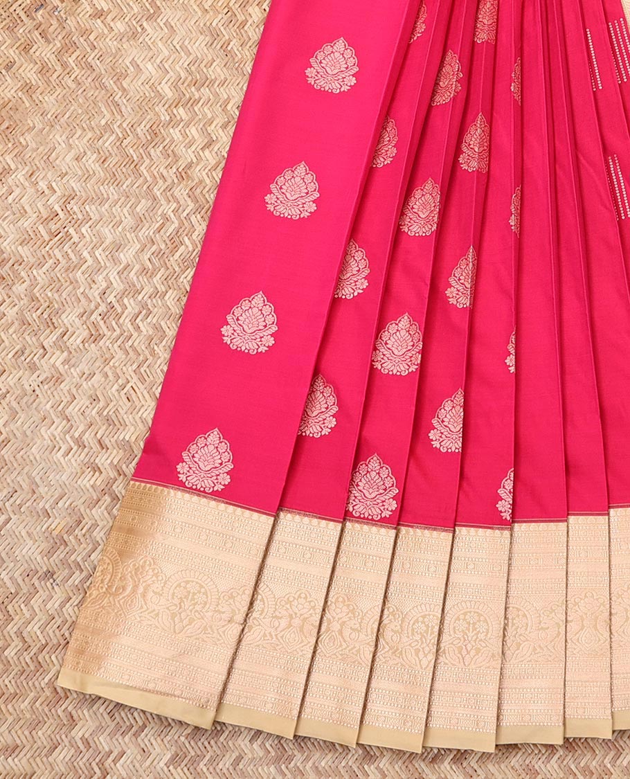 Pink Budget Silk Saree, Elevated with Zari Buttas, Complemented by a Contrast Traditional Zari Border, Grand Pallu, and a Contrast Blouse