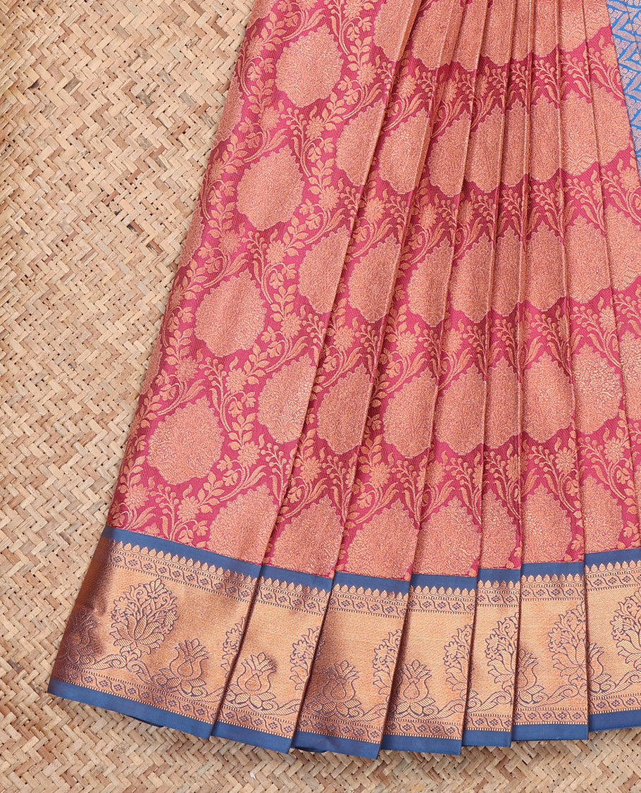 Pink Budget Silk Saree, Accentuated with Jacquard, Complemented by Contrast Traditional Zari Border, Intricate Pallu, and a Contrast Blouse