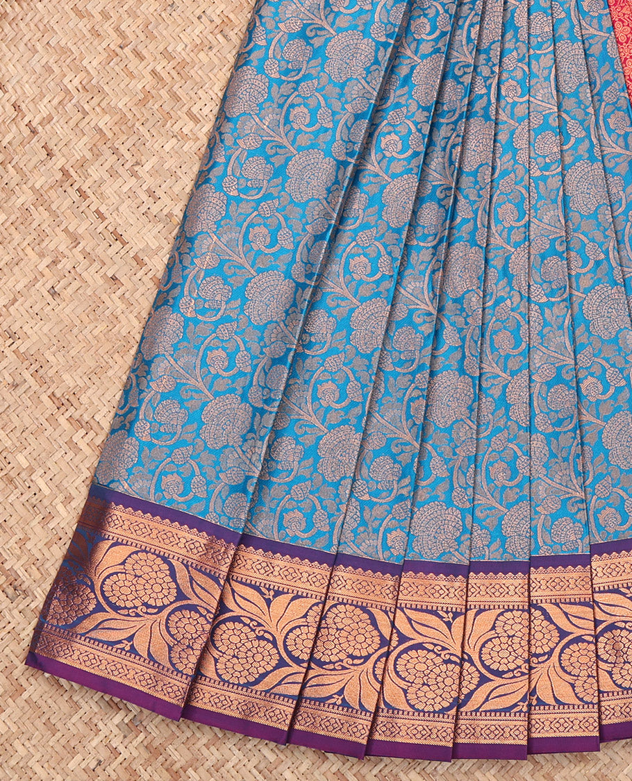 Blue Budget Silk Saree, Detailed with Jacquard, a Contrast Traditional Zari Border, Grand Pallu, and a Contrast Blouse
