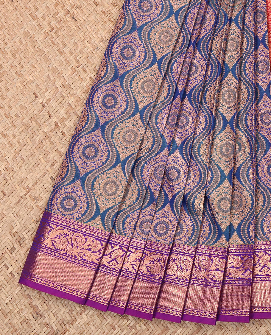 Blue Budget Silk Saree, Elevated with a Jacquard Design, Complemented by a Contrast Zari Border, Intricate Pallu, and Contrast Blouse