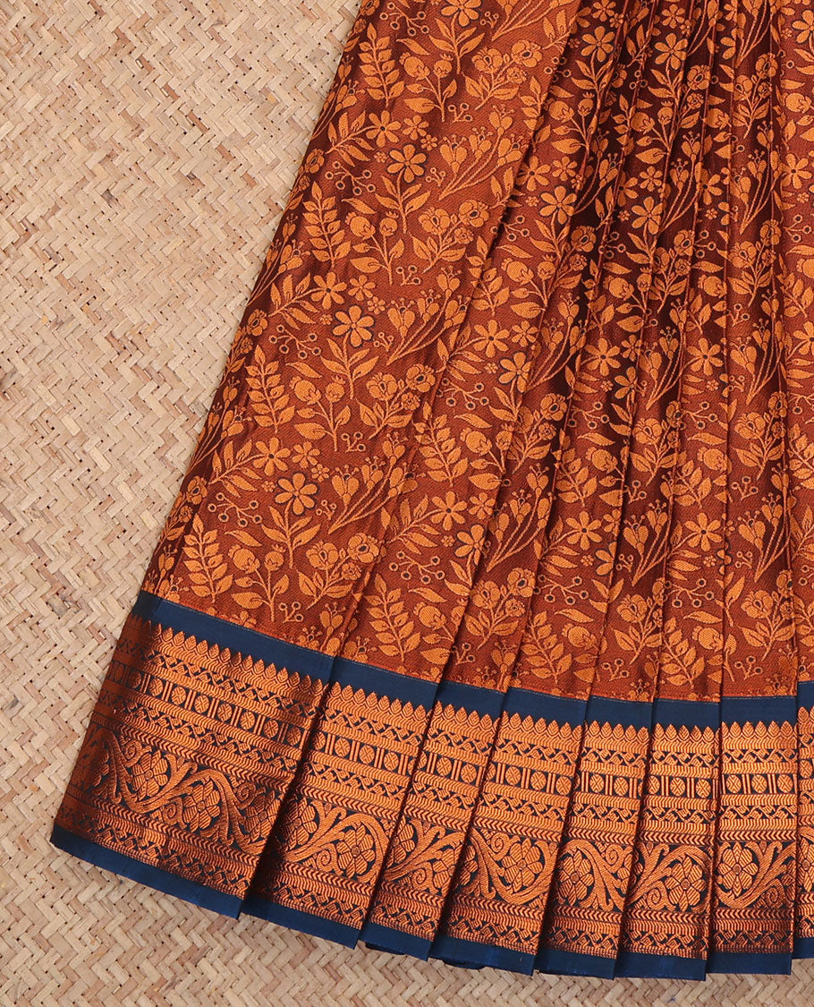 Brown Budget Silk Saree, Ornamented with Jacquard Design, a Contrast Traditional Zari Border, Jaal Pallu, and a Contrast Blouse