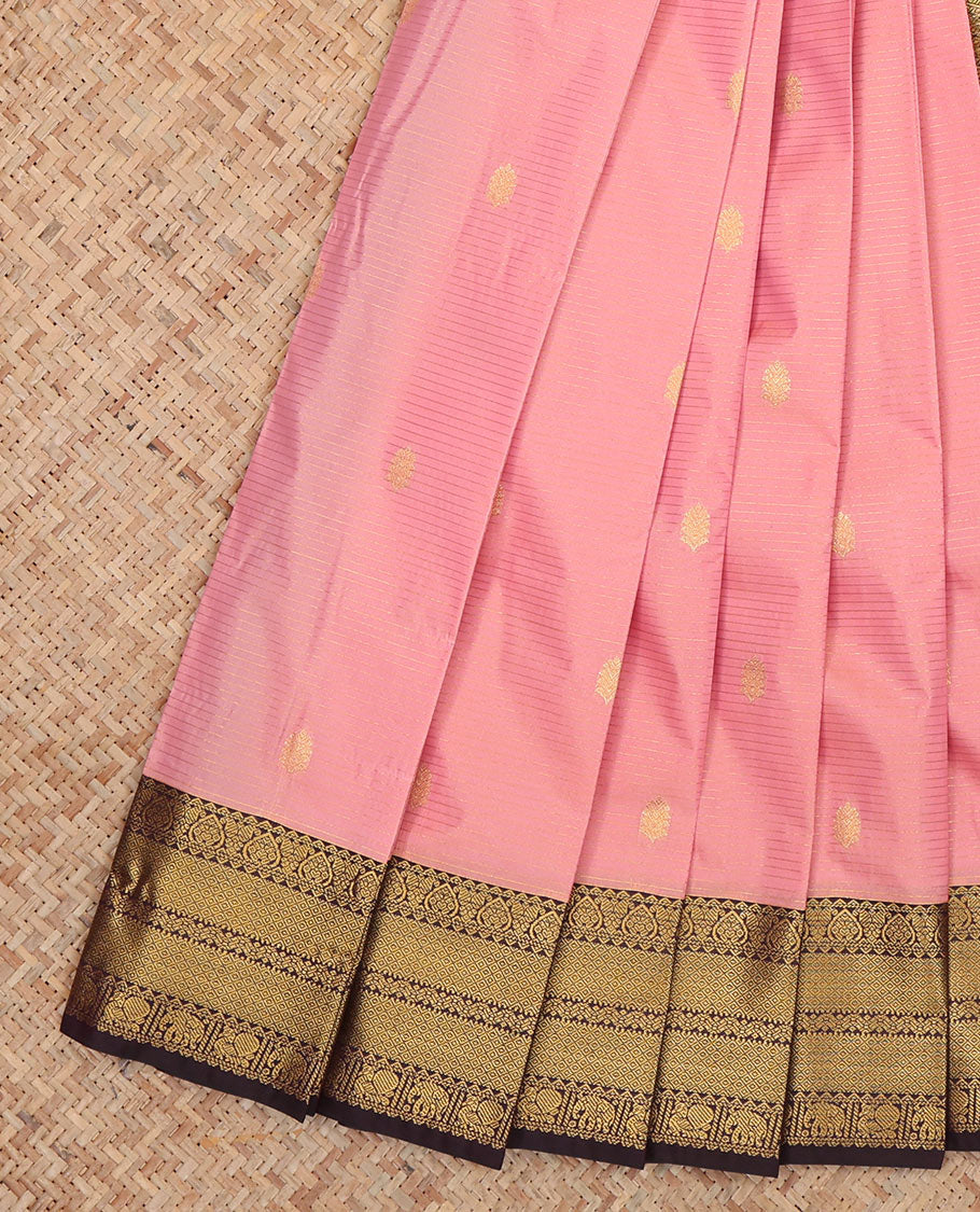 Pink Budget Silk Saree, Embellished with Zari Buttas and Stripes, Complemented by Contrast Traditional Zari Border, a Grand Pallu and a Contrast Blouse