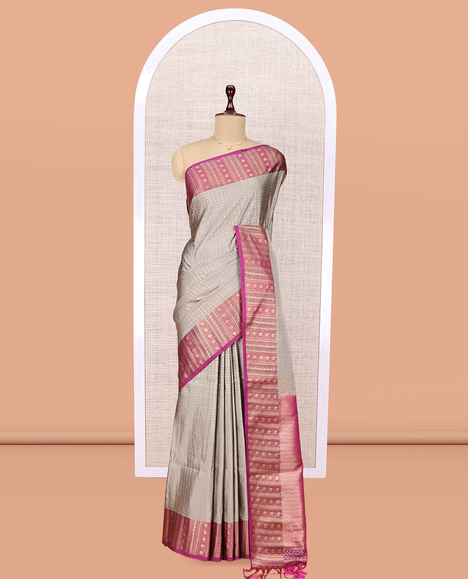 Grey Peacock Zari Design Budget Silk Saree