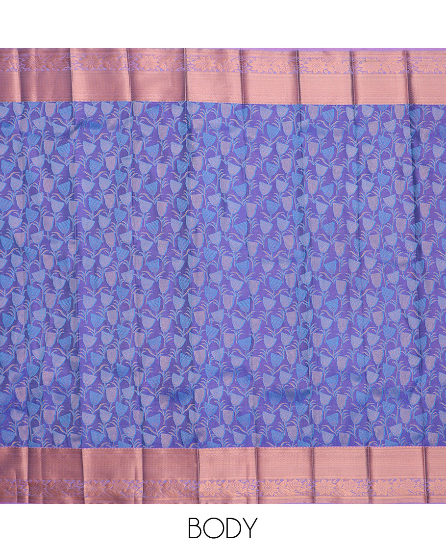 Blue floral jacquard gift saree, contrast traditional zari designs border, and floral jaal pallu