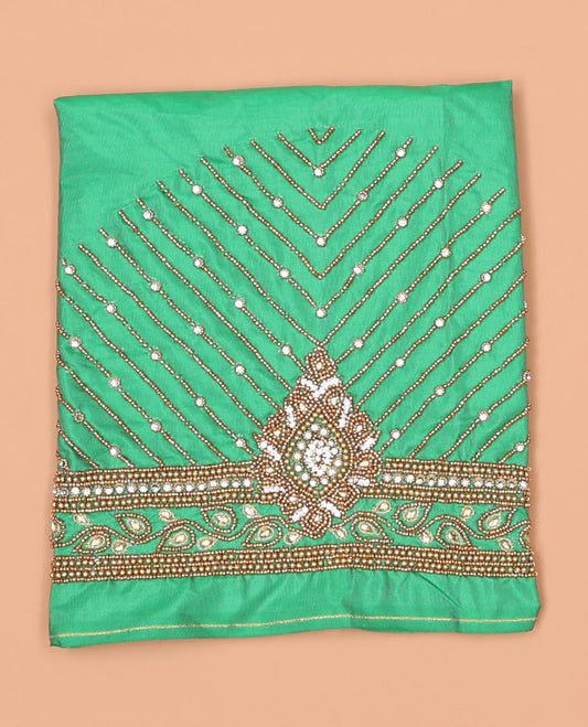 Green striped, floral aari embroidery material blouse