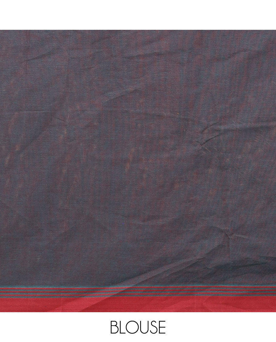 Grey buttas woven Kanchi cotton saree, contrast plain border, and pallu of floral-paisley designs