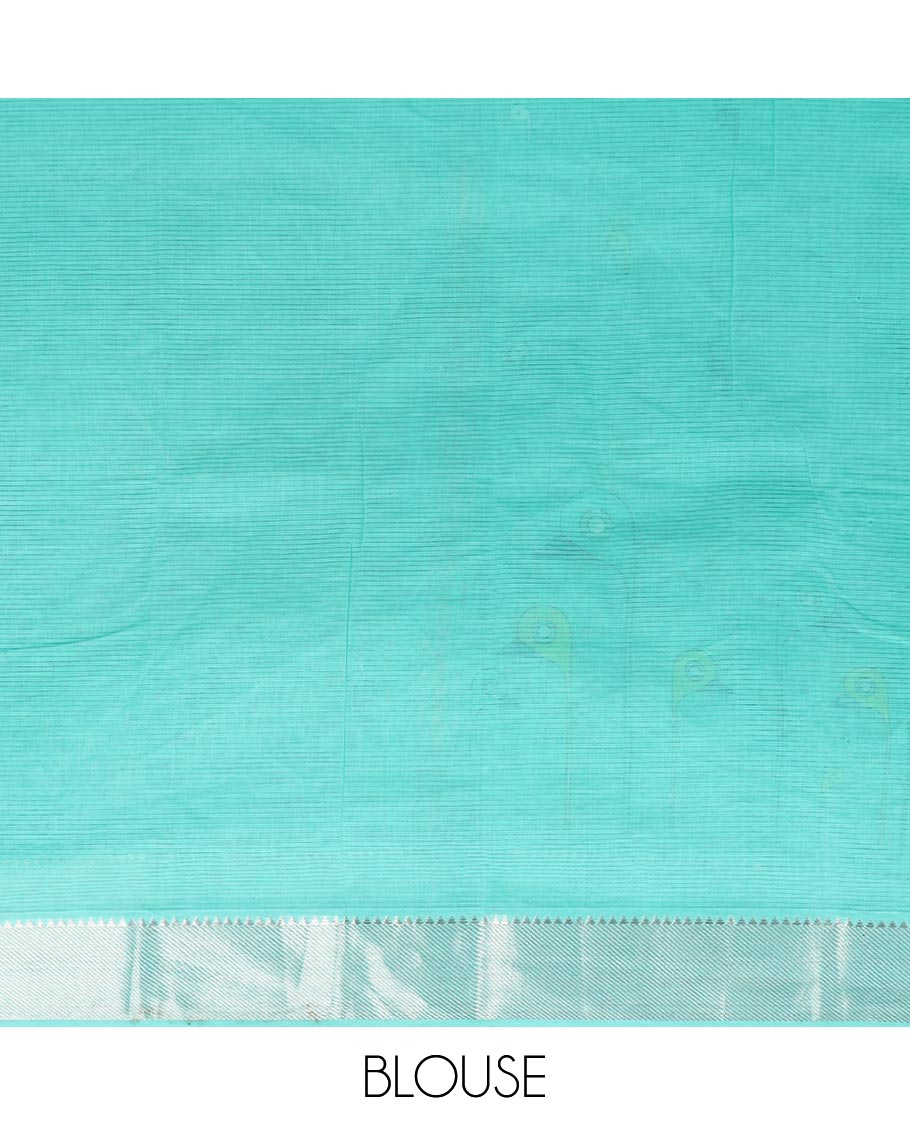 Blue bird buttas printed Chirala cotton saree, bavanji border and pallu of light striped