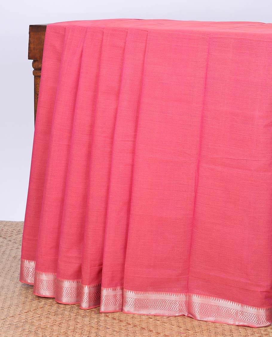 Light pink mangalgiri cotton saree with self zari design border & striped pallu