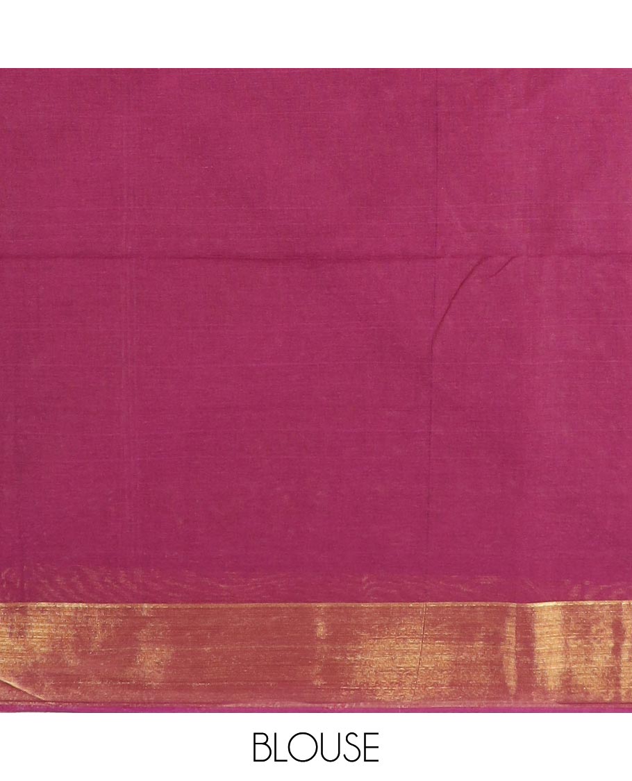 Maroon striped jute cotton saree, zari self-border, and striped pallu