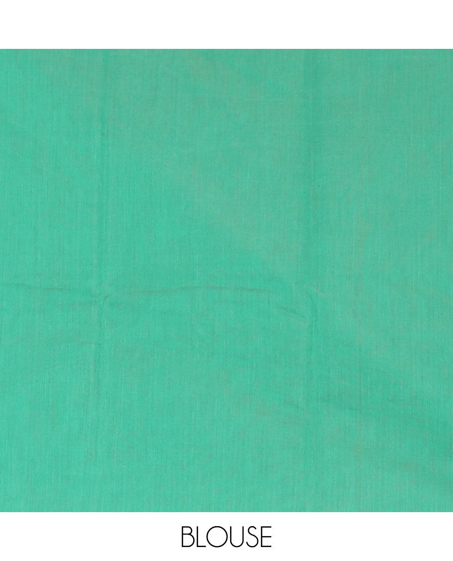 Borderless green meena thread foral buttas woven semi-silk cotton saree