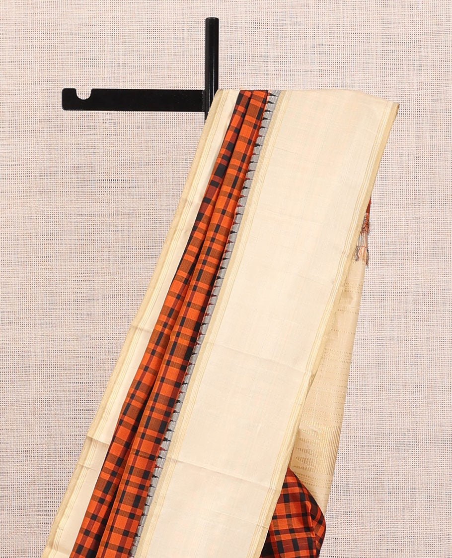 Orange Checks Saree