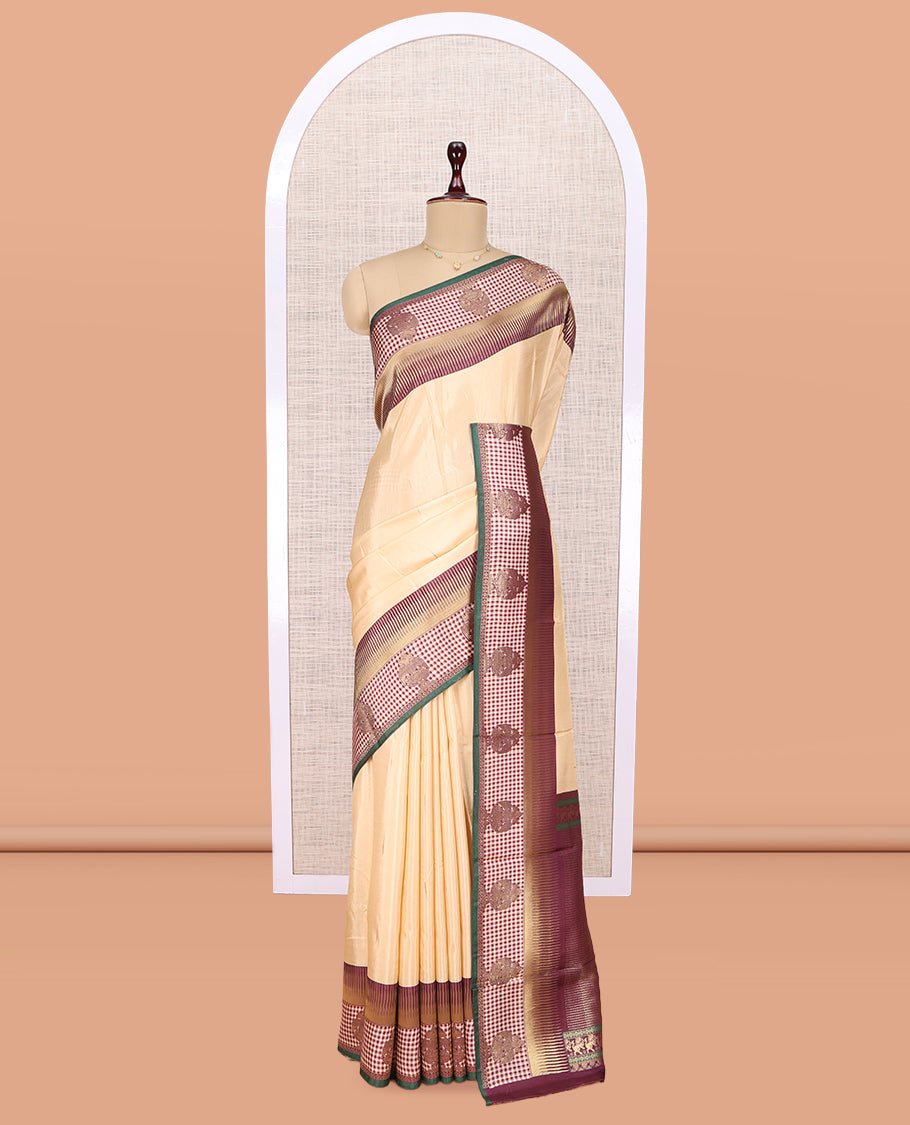 Beige Raindrop Butta Semi-Mysore Silk Saree
