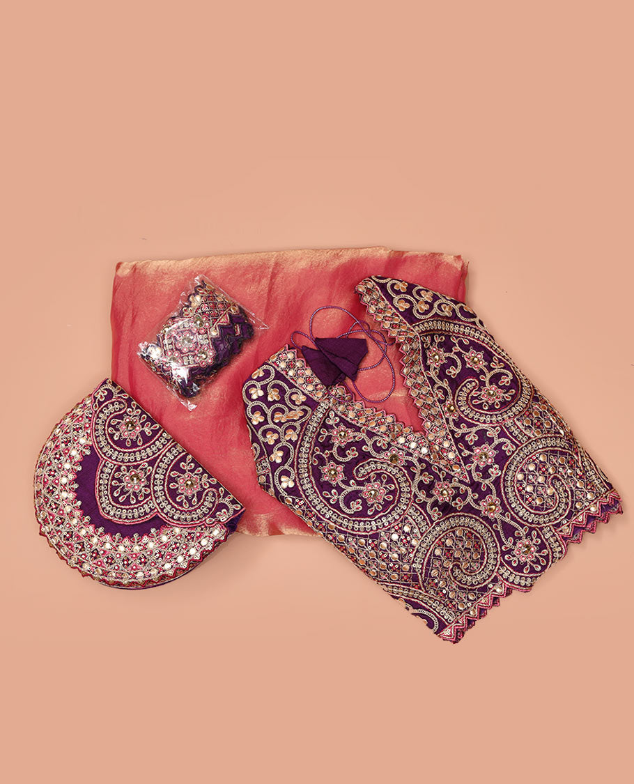 Pink Plain Party Wear Designer Saree, Complemented with a Contrast V-Neck Heavy Embroidered Elbow Sleeve Readymade Blouse, Detachable Embroidered Belt, and a Free Embroidered Flap Sling Bag