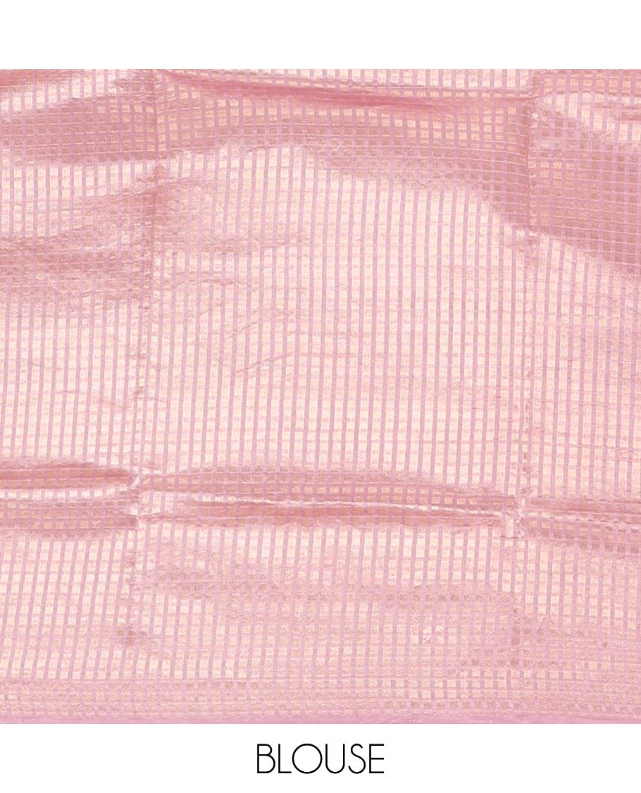 Green Raw Mango Silk Saree Decked Up with Checks, Features a Contrast Chakram Motifs Border, a Zari-Elevated Pallu, and Paired with a Contrast Blouse