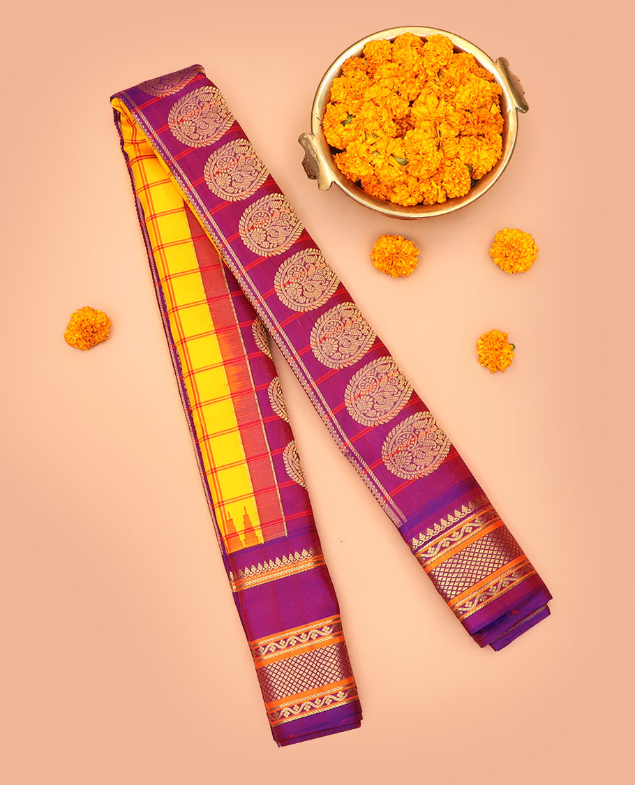 Yellow Gadwal Silk Saree