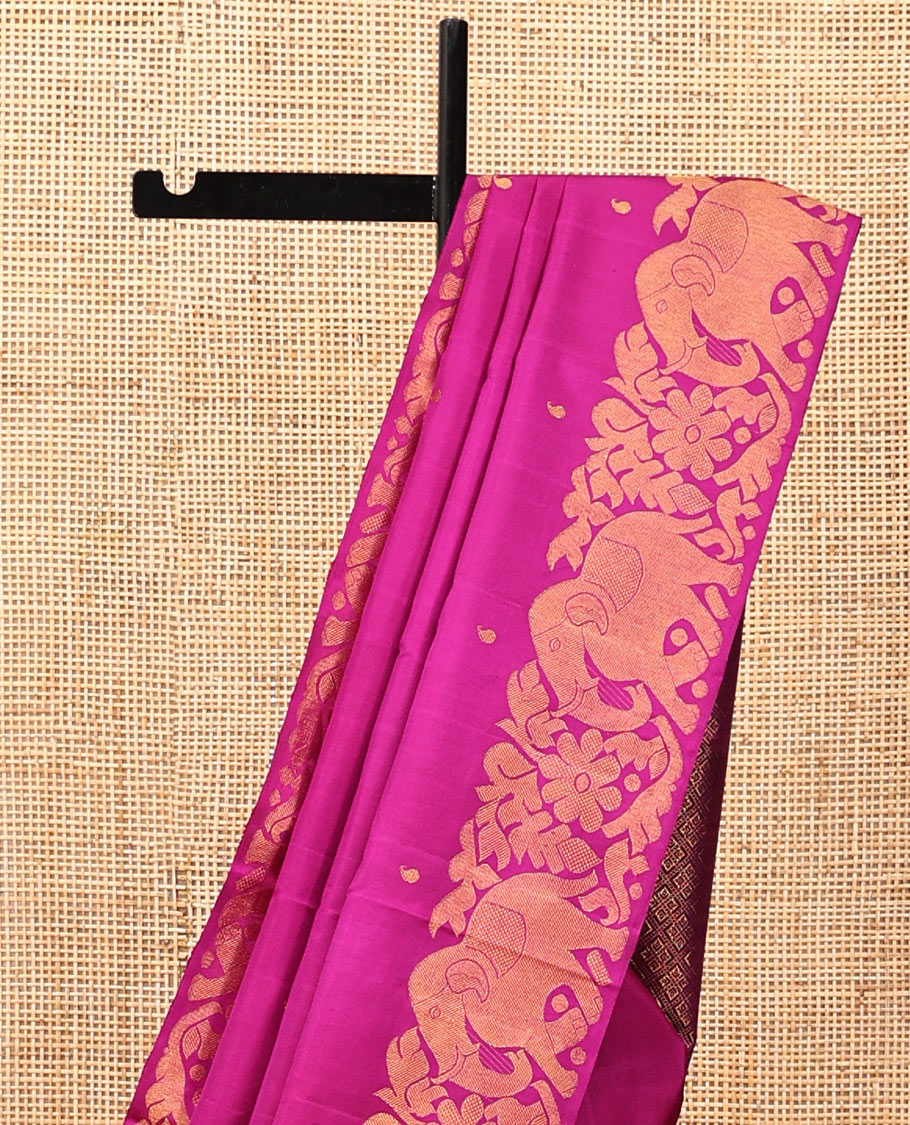 Pink Kanchipuram Designer Silk Saree, Adorned with Manga Buttas, Zari Border of Yaanai Designs, Grand Jaal Pallu, and a Matching Blouse