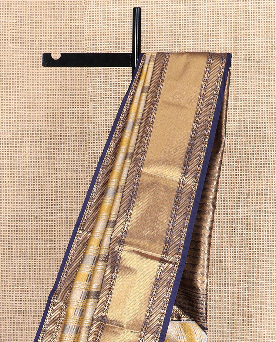 Multi-color checked Kanchipuram tissue silk saree, contrast traditional zari border, and pallu of ara maadam designs