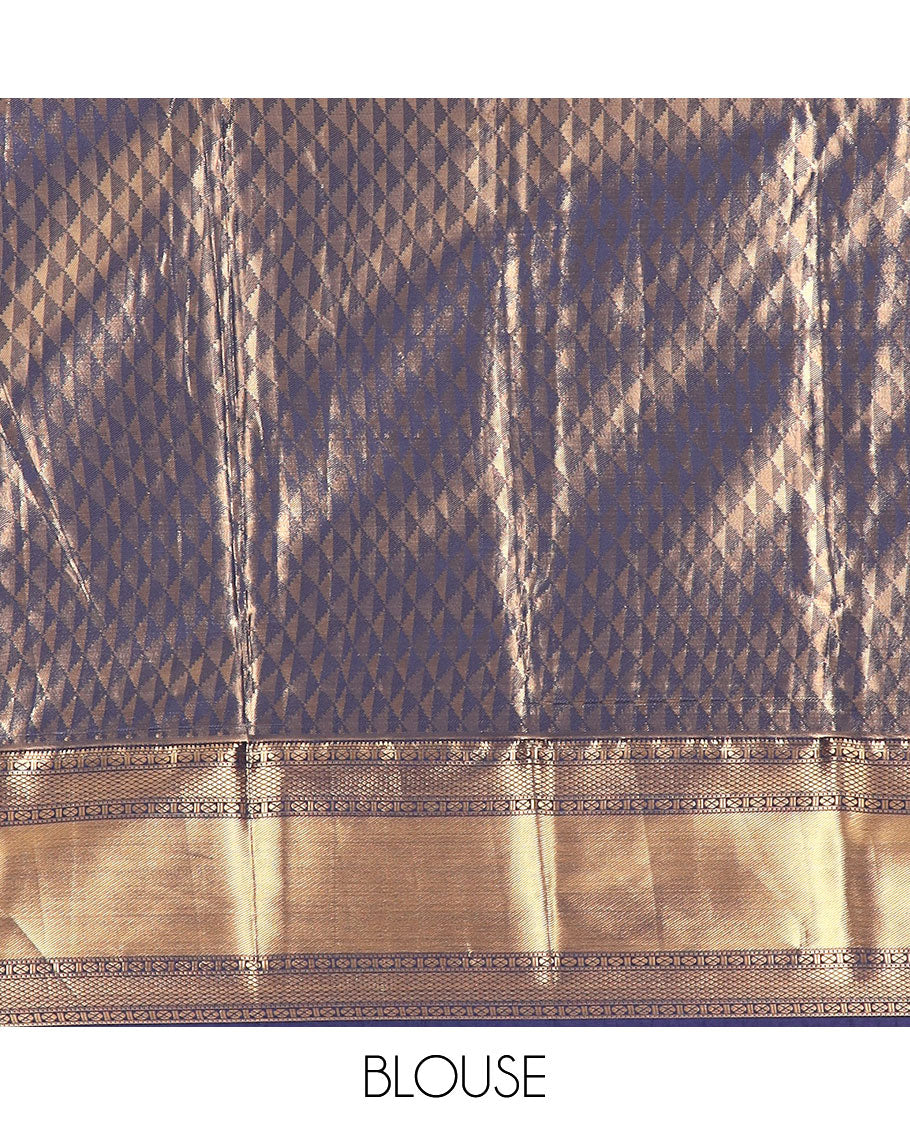 Multi-color checked Kanchipuram tissue silk saree, contrast traditional zari border, and pallu of ara maadam designs