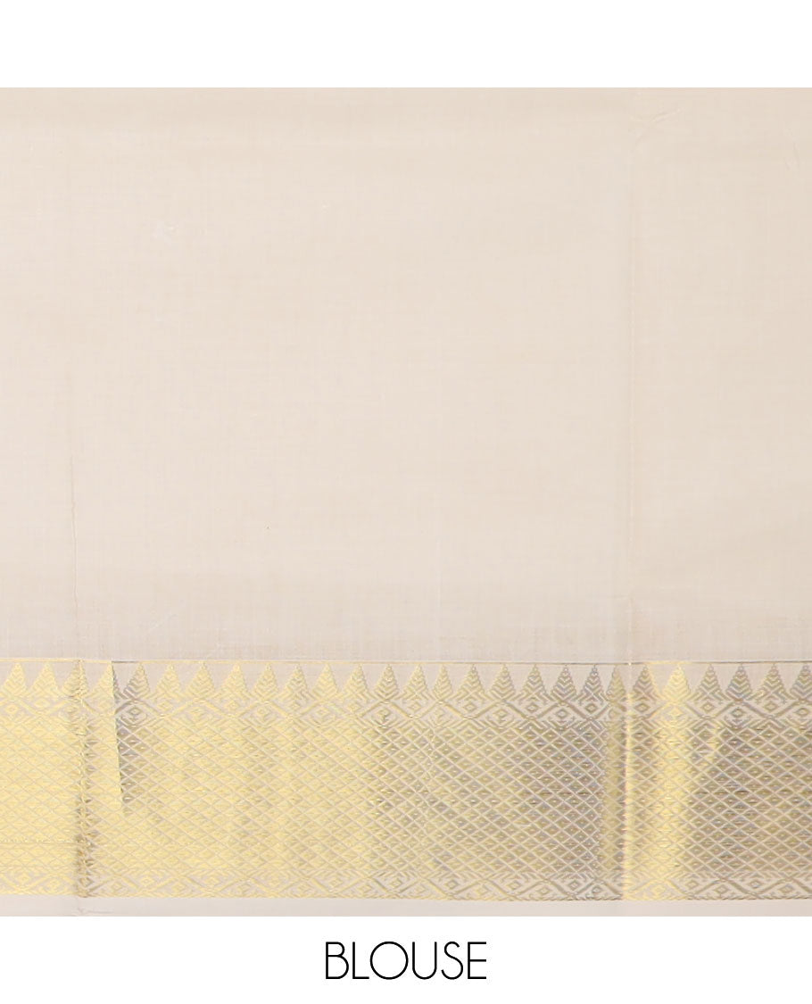 Cream zari Pichwai lotus buttas Kerala saree, traditional zari temple border, and pallu of zari designs
