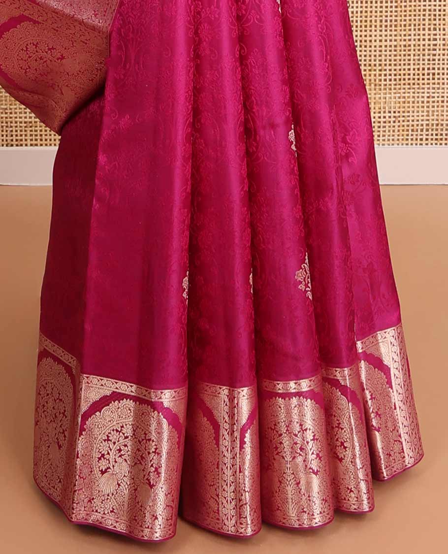 Magenta floral jacquard kancheepuram silk saree with self floral intricate border &striped, floral design pallu