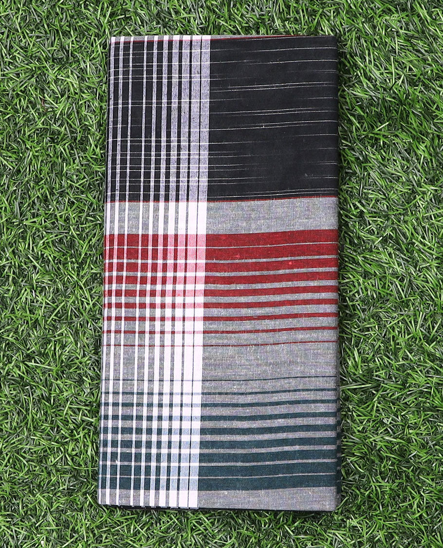 Grey base thick horizontal and vertical striped cozy cotton lungi