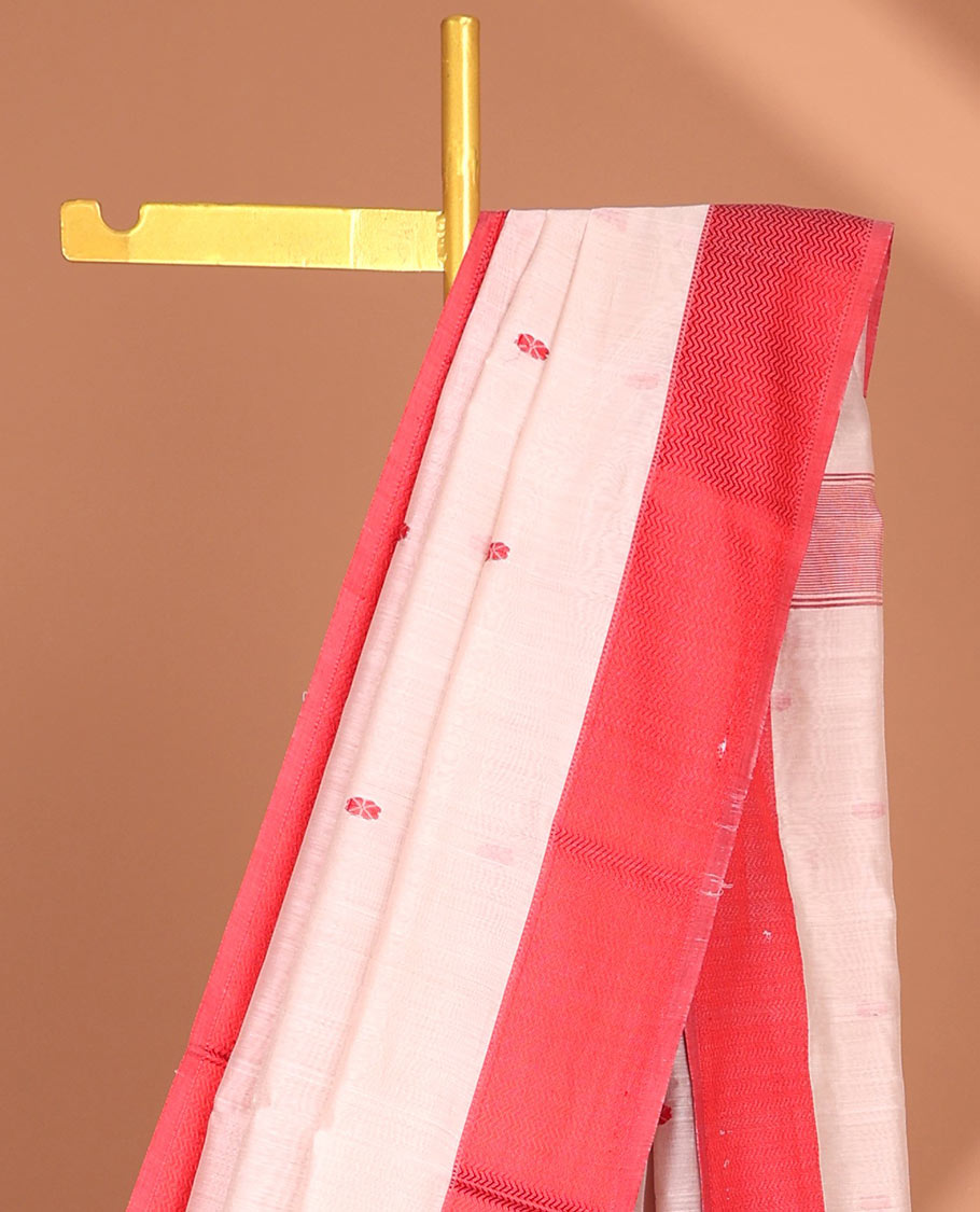 Cream floral motifs maheshwari cotton saree with self argyle design border & floral motifs pallu