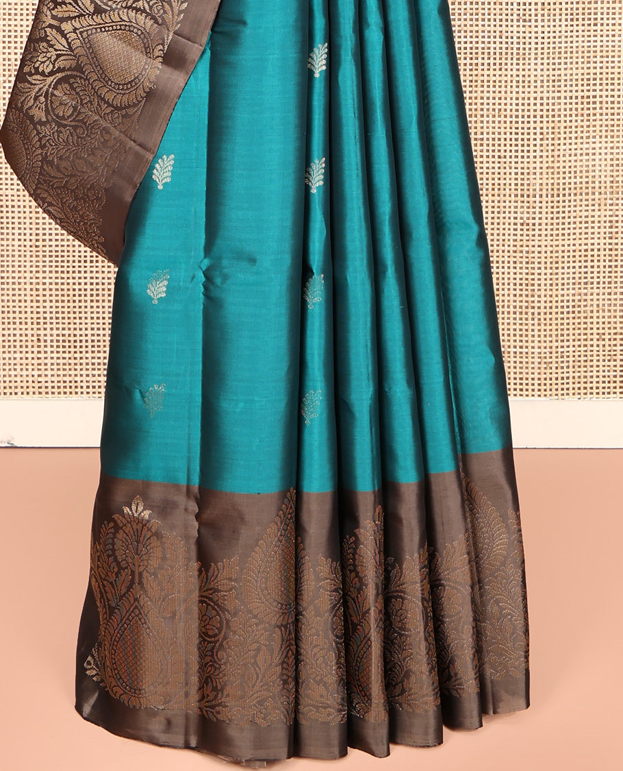 Blue Mayuri Lite Silk Mix Saree, Adorned with Zari Buttas All Over Its Body, Complemented by a Contrast Intricately Designed Border, Grand Jaal Pallu, and Paired with a Contrast Blouse