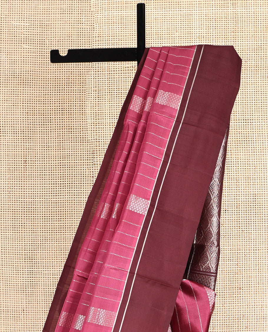 Pink Mayuri Soft Silk Saree, Detailed with Zari Stripes, Contrast Zari Striped Border, Grand Jaal Pallu, and Contrast Blouse