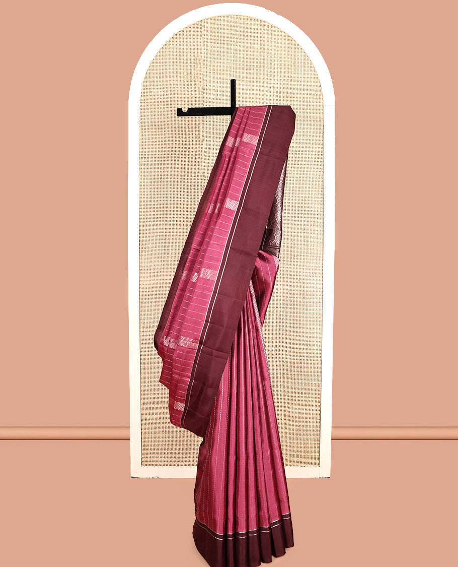 Pink Mayuri Soft Silk Saree, Detailed with Zari Stripes, Contrast Zari Striped Border, Grand Jaal Pallu, and Contrast Blouse