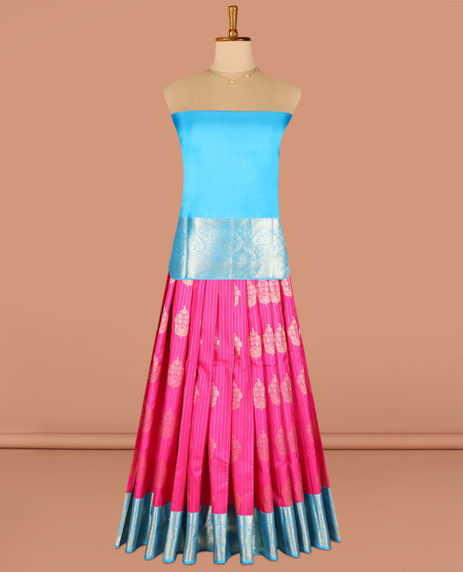Pink Pure Silk Navarathna Pavadai Material Set