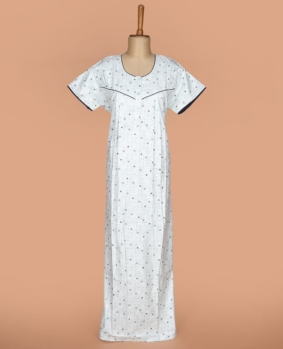 Cream geometric printed round neck half-sleeve cotton nighty