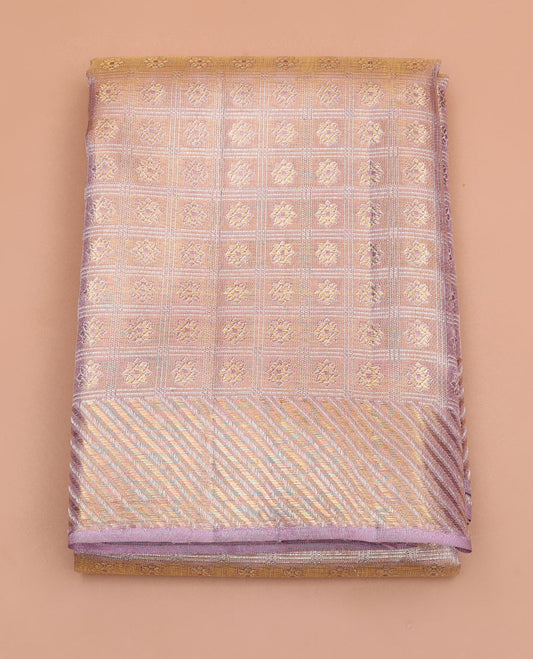 Lavender zari-rich kamalam enclosed checked design weave pure silk double-layered dhoti with self-zari striped border